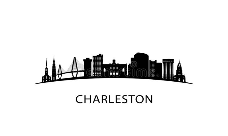 charleston-city-south-carolina-skyline-black-cityscape-isolated-white-background-vector-banner-188485150